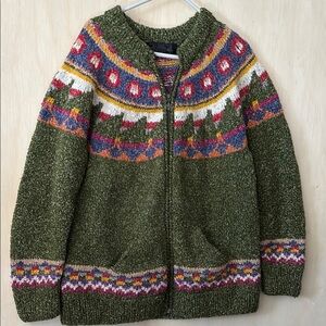 Otavalo heavy knit Green Patterned Women's Cardigan